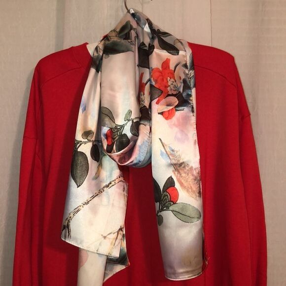 Large Vibrant Floral Polyester Scarf - Picture 7 of 11